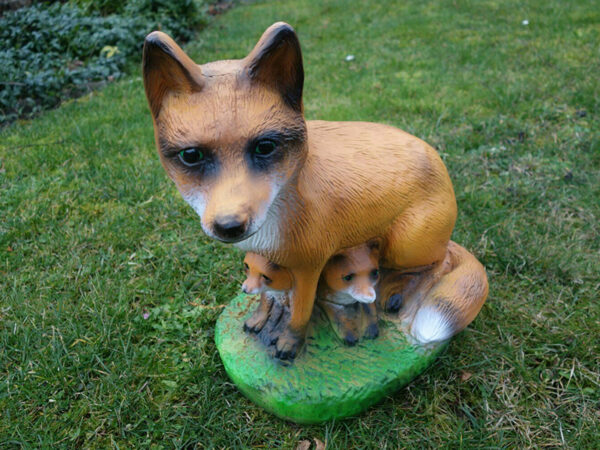 Gartendekofigur Fuchs, Fähe mit 2 Welpen, 40 cm hoch 6