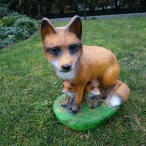 Gartendekofigur Fuchs, Fähe mit 2 Welpen, 40 cm hoch 2