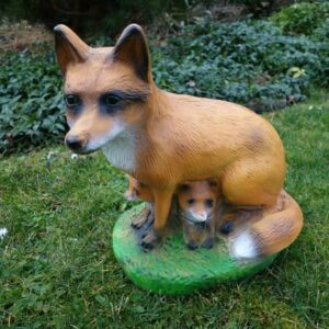 Gartendekofigur Fuchs, Fähe mit 2 Welpen, 40 cm hoch 4