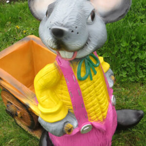 Deko Maus mit Karre als Blumentopf, 50 cm hoch