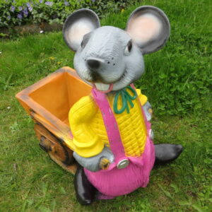 Deko Maus mit Karre als Blumentopf, 50 cm hoch 1