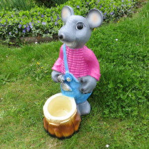 Deko Maus mit Baumstrunk als Blumentopf, 52 cm hoch