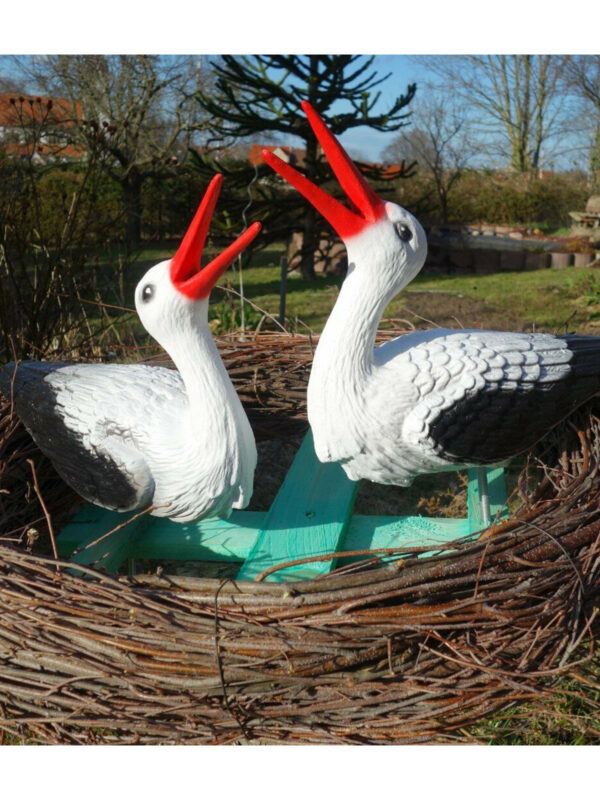 2 Klapperstörche im Nest für den Garten, Ø 80 cm 2