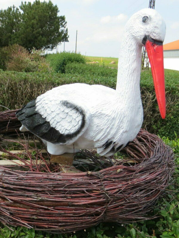 Storchenfigur im Nest als Gartendeko, Ø 80 cm