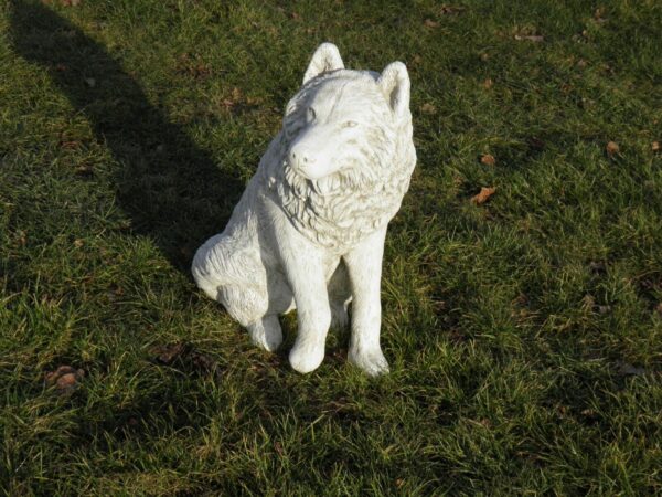 Sitzender Deko Wolf aus Beton für den Garten, 70 cm hoch 11