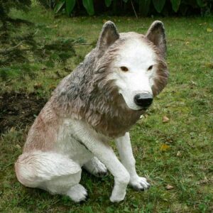 Sitzende Wolf Dekofigur für den Garten, 69 cm hoch 3