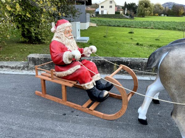 Weihnachtsmann mit Schlitten für aussen, mit Zügel, 130cm lang 7