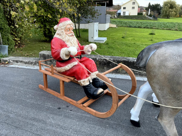 Weihnachtsmann mit Schlitten für aussen, mit Zügel, 130cm lang 5