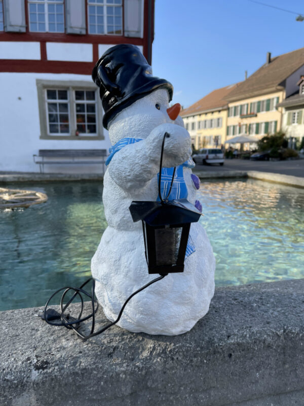 Weihnachtsbeleuchtung aussen Schneemann mit Topfhut, 50 cm 3