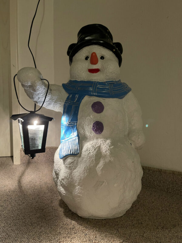 Weihnachtsbeleuchtung aussen Schneemann mit Topfhut, 50 cm