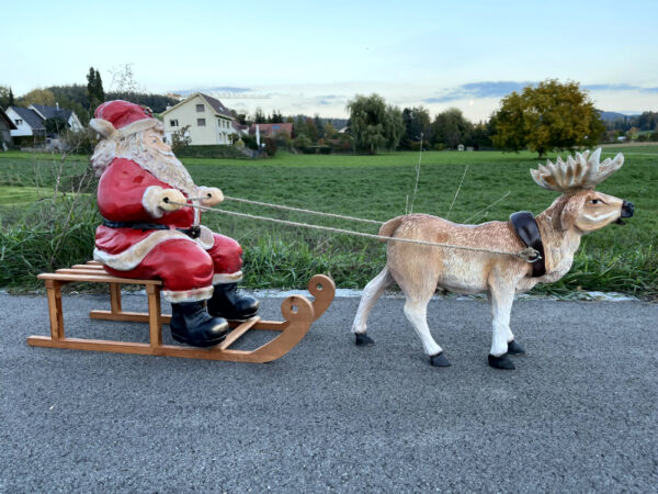 Rentier mit Schlitten und Weihnachtsmann beleuchtet, 130 cm 2