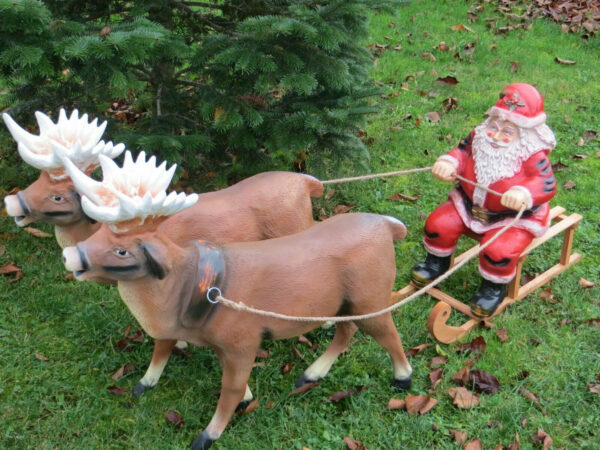 Weihnachtsmann mit Schlitten und 2 Rentieren, 140 cm lang 7