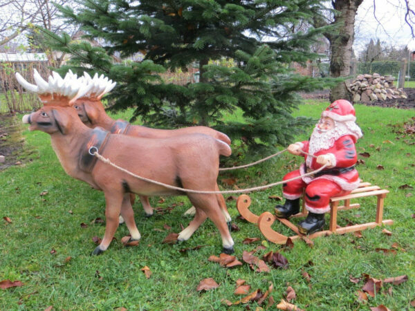 Weihnachtsmann mit Schlitten und 2 Rentieren, 140 cm lang 6