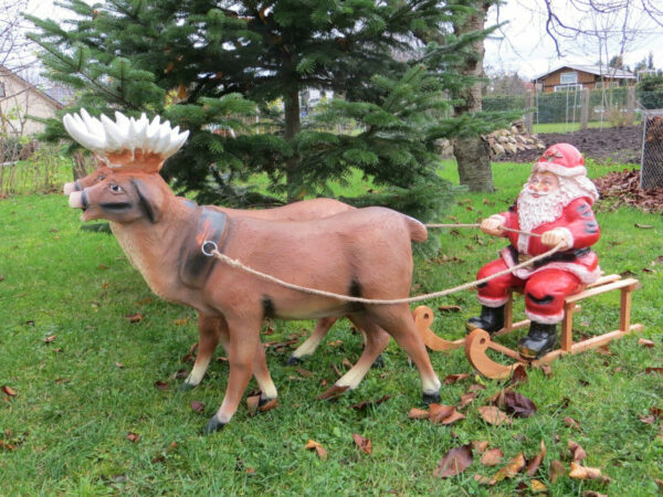 Weihnachtsmann mit Schlitten und 2 Rentieren, 140 cm lang 5