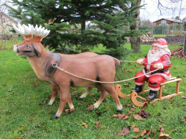 Weihnachtsmann mit Schlitten und 2 Rentieren, 140 cm lang 3