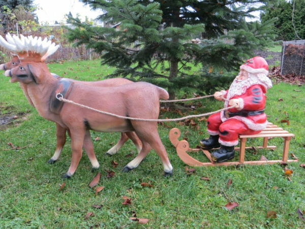 Weihnachtsmann mit Schlitten und 2 Rentieren, 140 cm lang 2