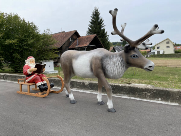 XXL Rentier mit Schlitten und Weihnachtsmann, 3.5 Meter lang