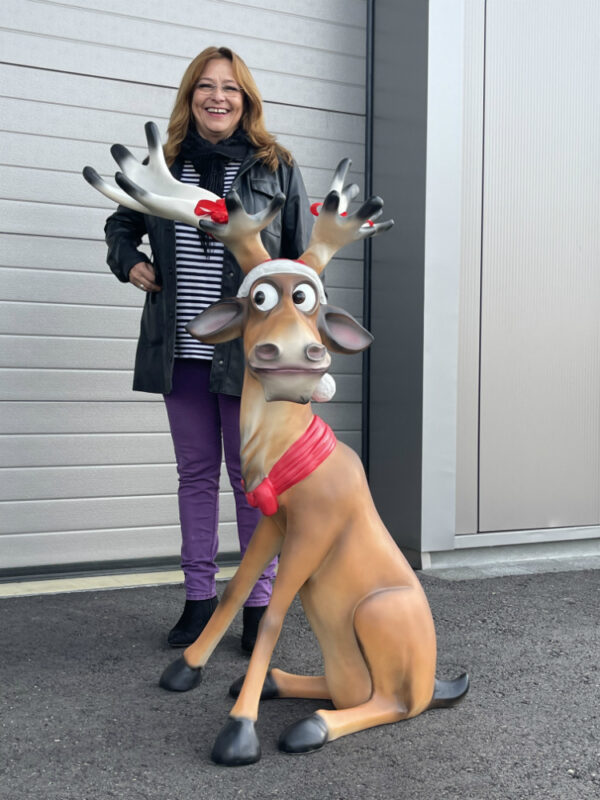 Grosse Rudolf Rentier Weihnachtsdeko, sitzend, 140 cm hoch