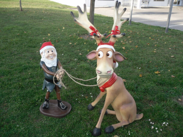 Weihnachtsdekofiguren Rudolf Rentier mit Elfe, 140 cm hoch
