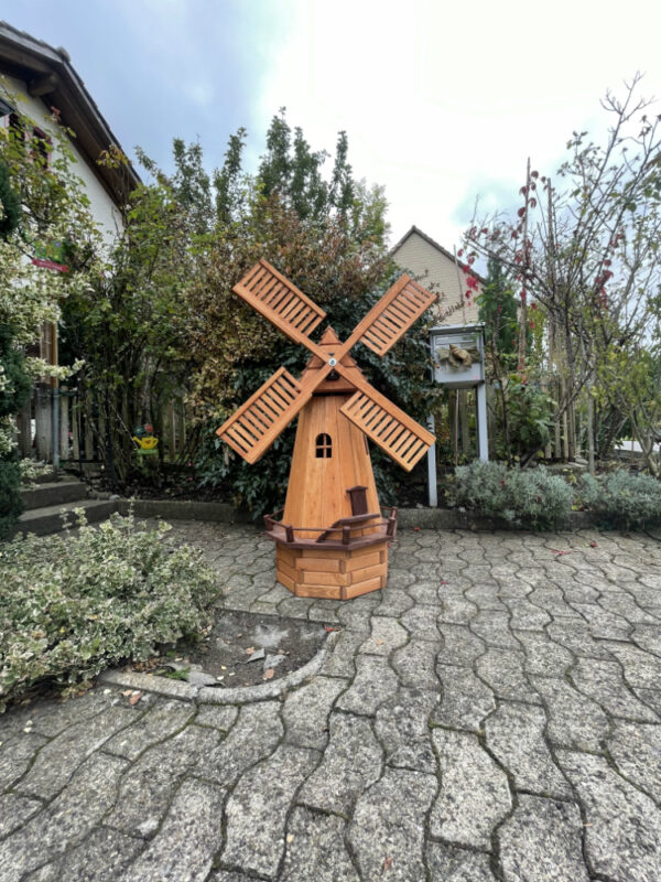 Windmühle aus Holz mit Beleuchtung als Gartendeko, 150 cm hoch 3