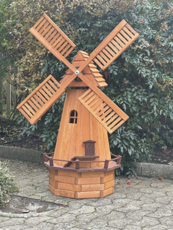 Windmühle aus Holz mit Beleuchtung als Gartendeko, 150 cm hoch