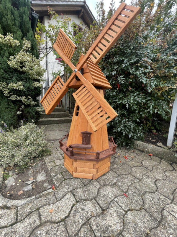 Windmühle aus Holz mit Beleuchtung als Gartendeko, 150 cm hoch 2