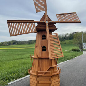 8-Eckige Solar Windmühle gross als Gartendeko, 215 cm hoch