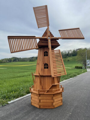 8-Eckige Solar Windmühle gross als Gartendeko, 215 cm hoch